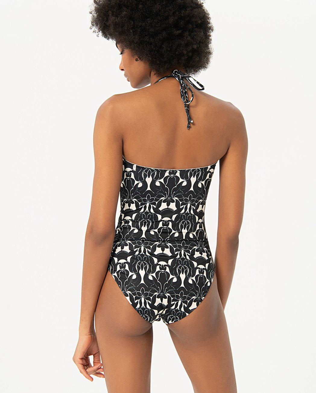 V-neck swimsuit with neck tie