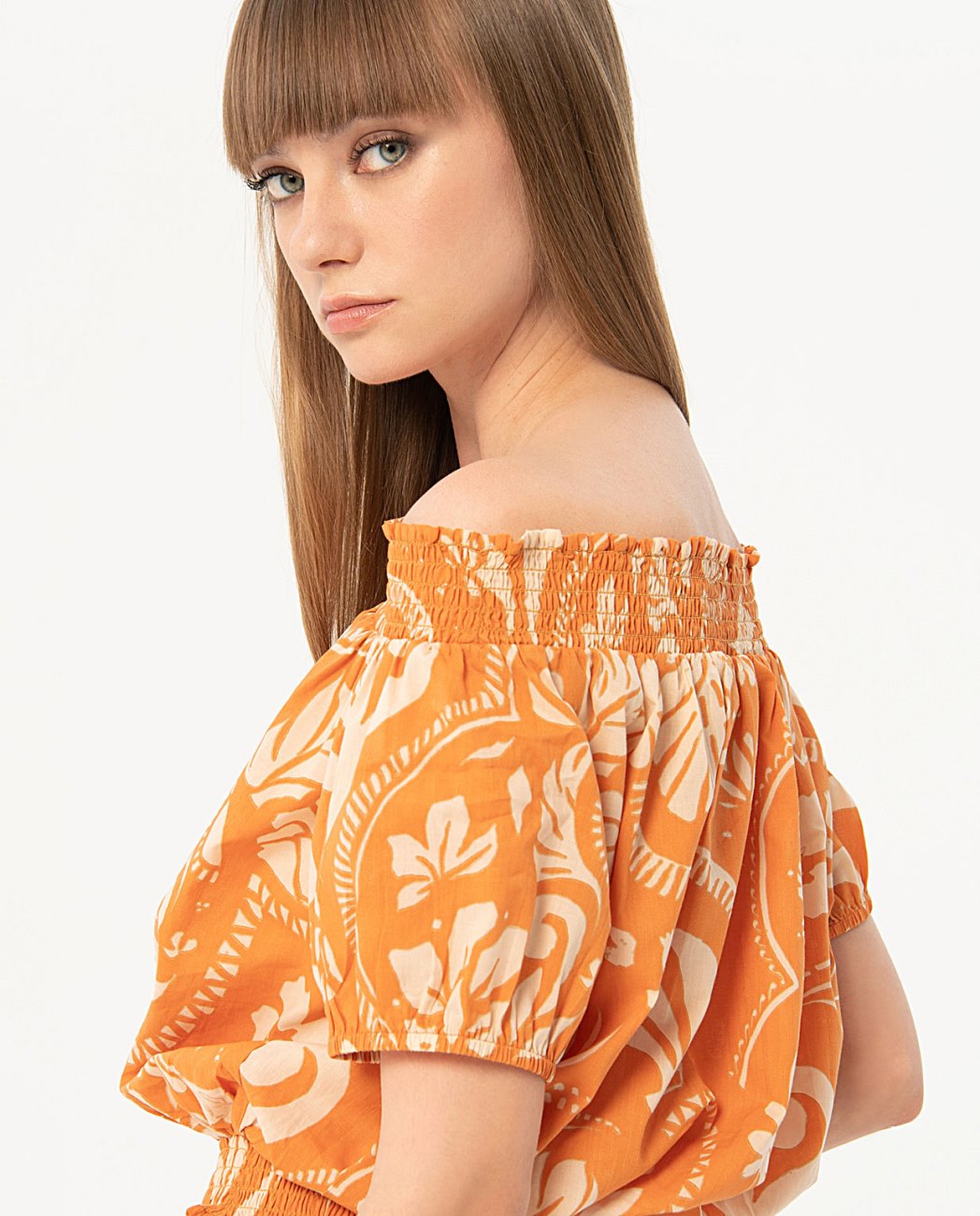Printed bardot neckline blouse