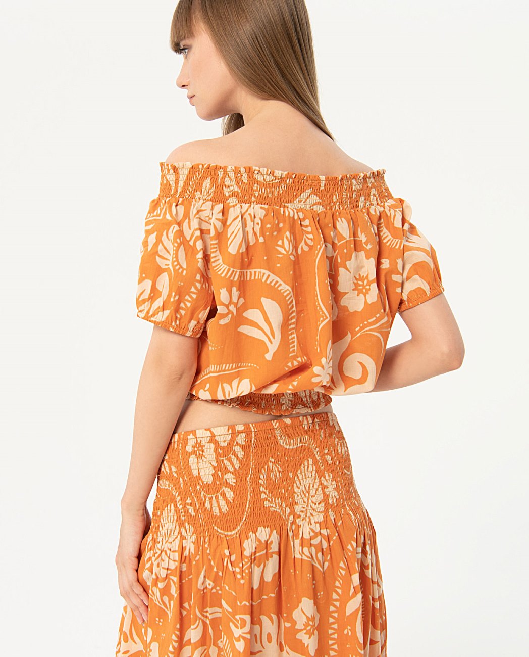 Printed bardot neckline blouse