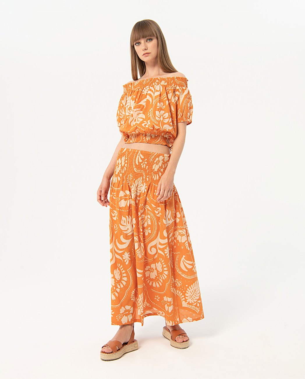 Printed bardot neckline blouse