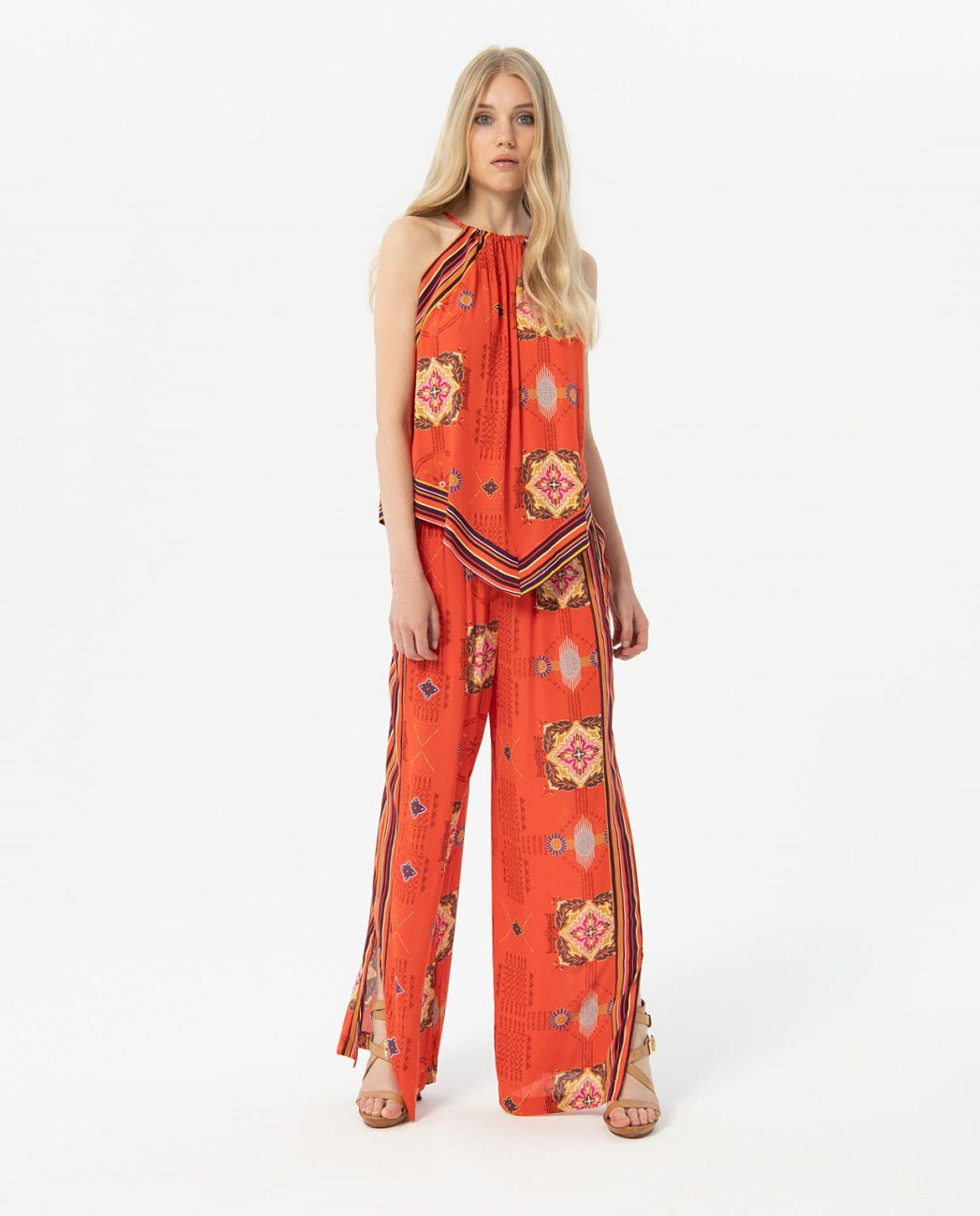Printed bamboo halter top