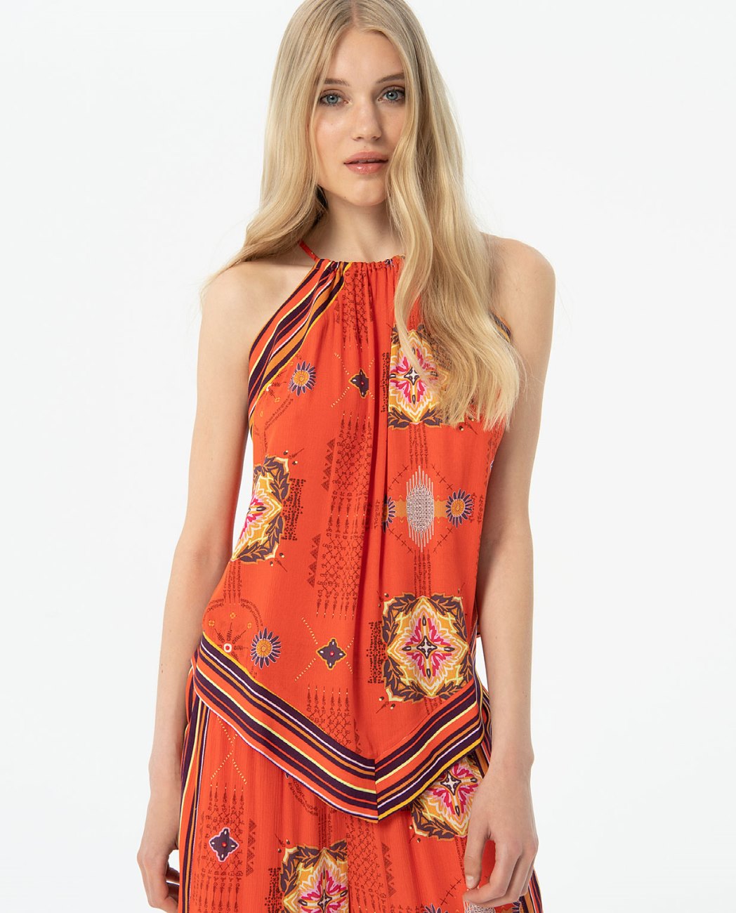 Printed bamboo halter top