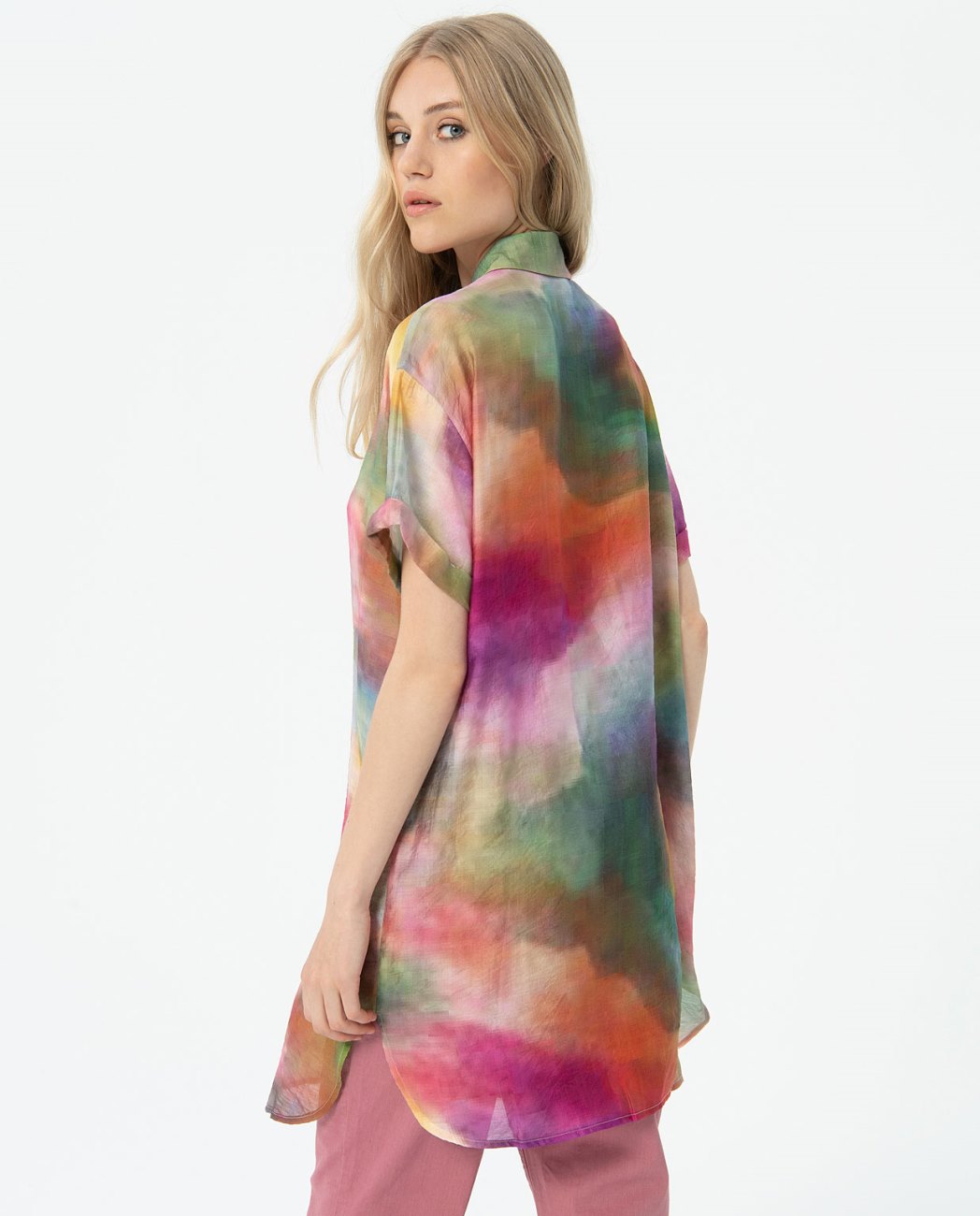 Printed short sleeve long shirt
