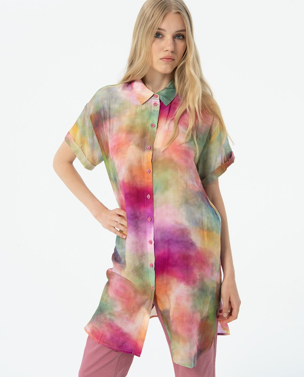 Printed short sleeve long shirt