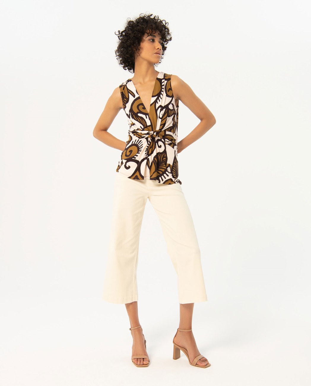 Printed wide straps top