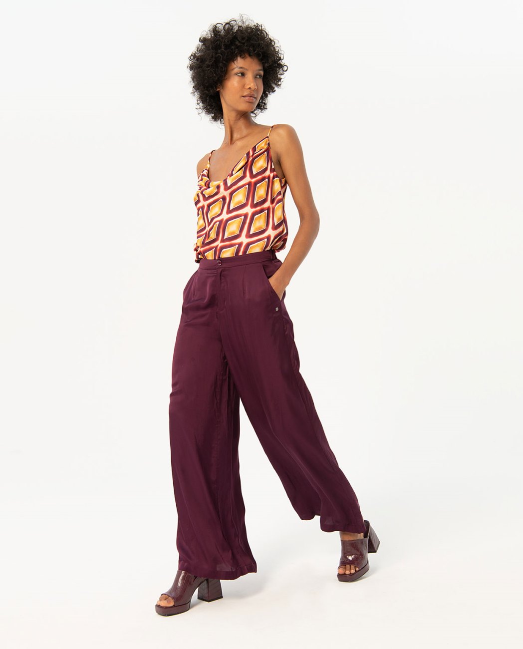 Printed satin strapless top