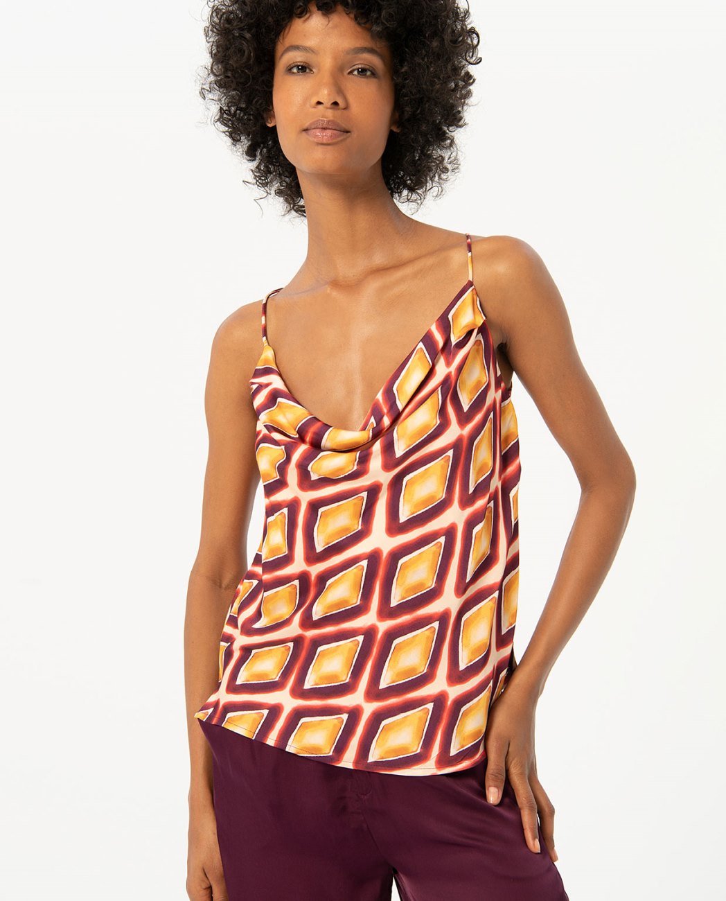 Printed satin strapless top