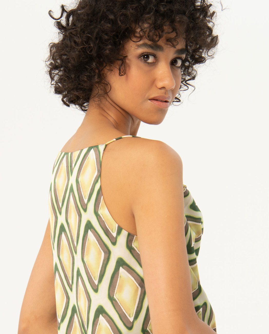 Printed satin strapless top