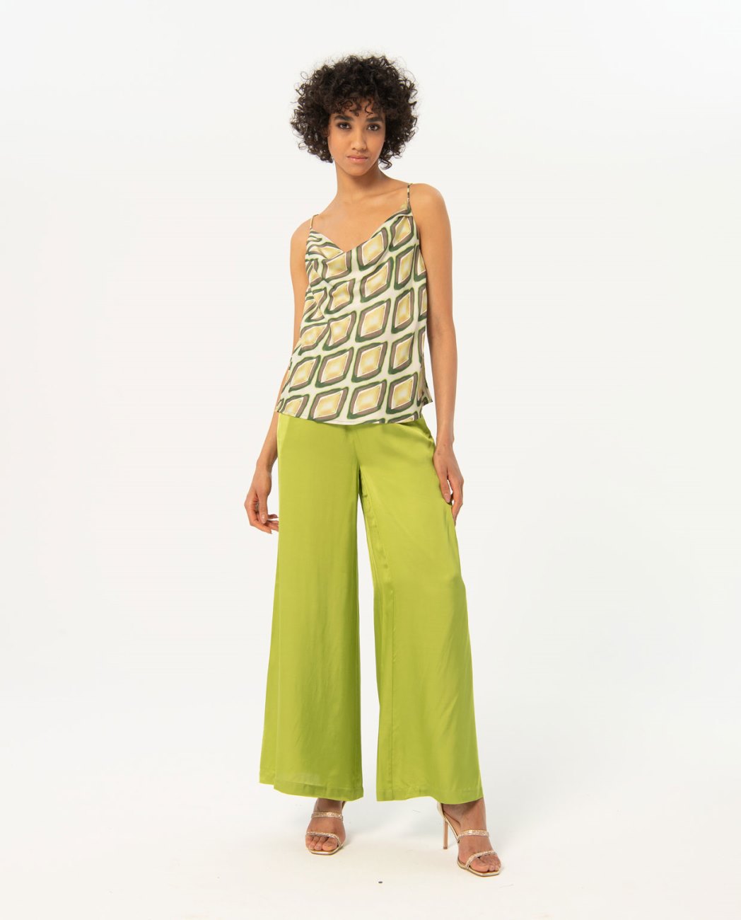 Printed satin strapless top