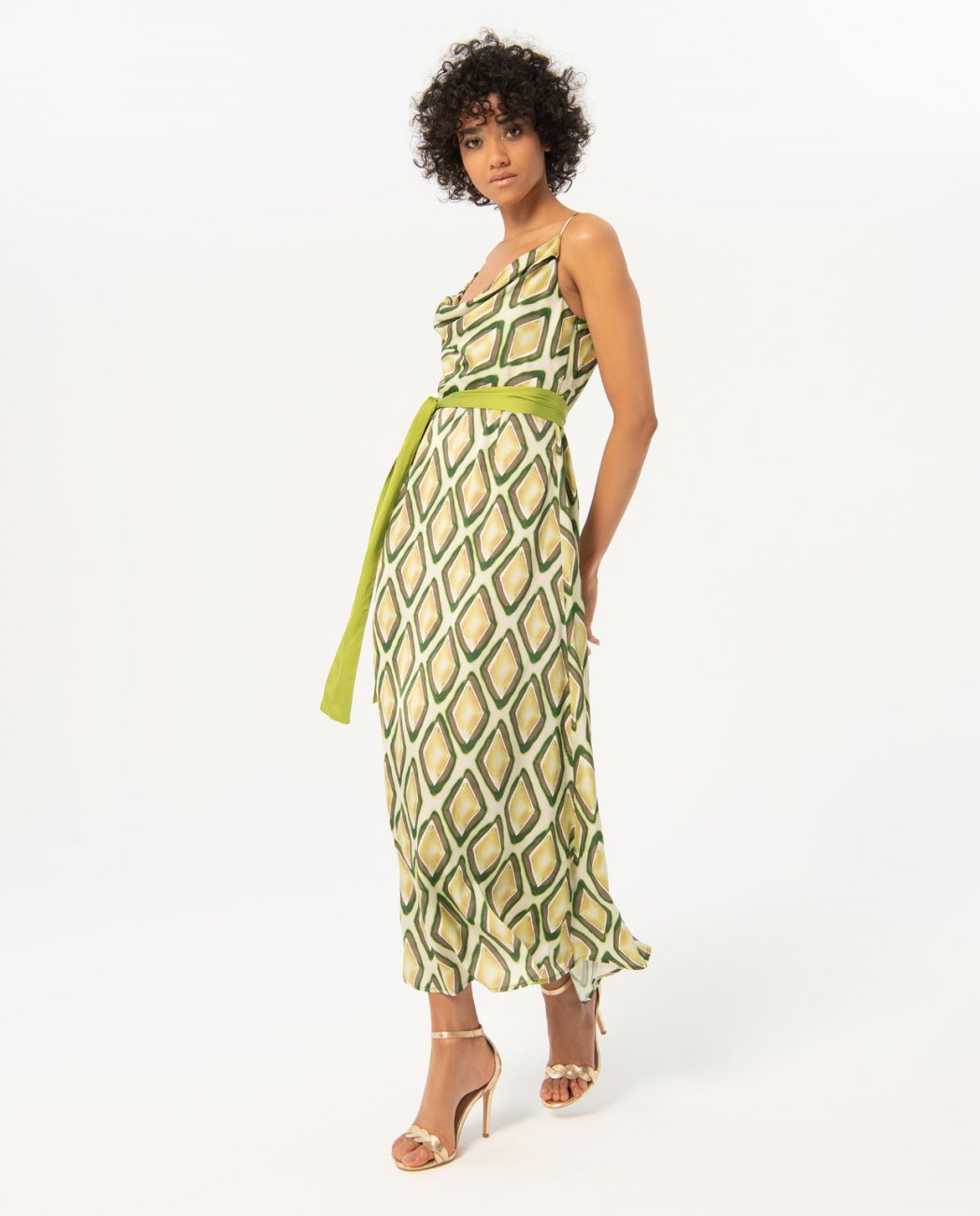 Printed satin long dress