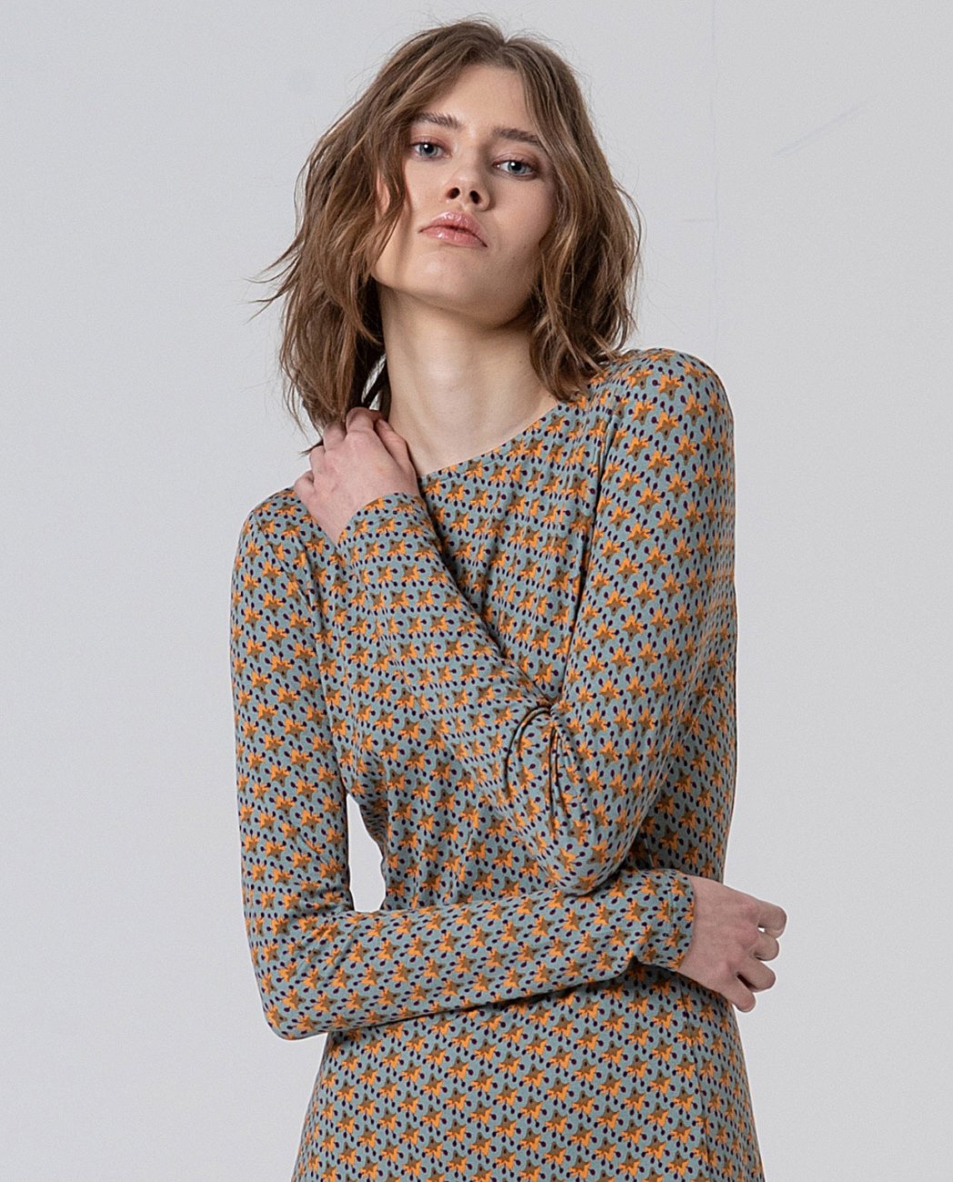 Printed elastic blue dress