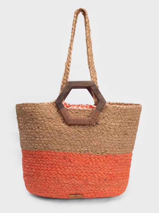 Two tone basket bag orange