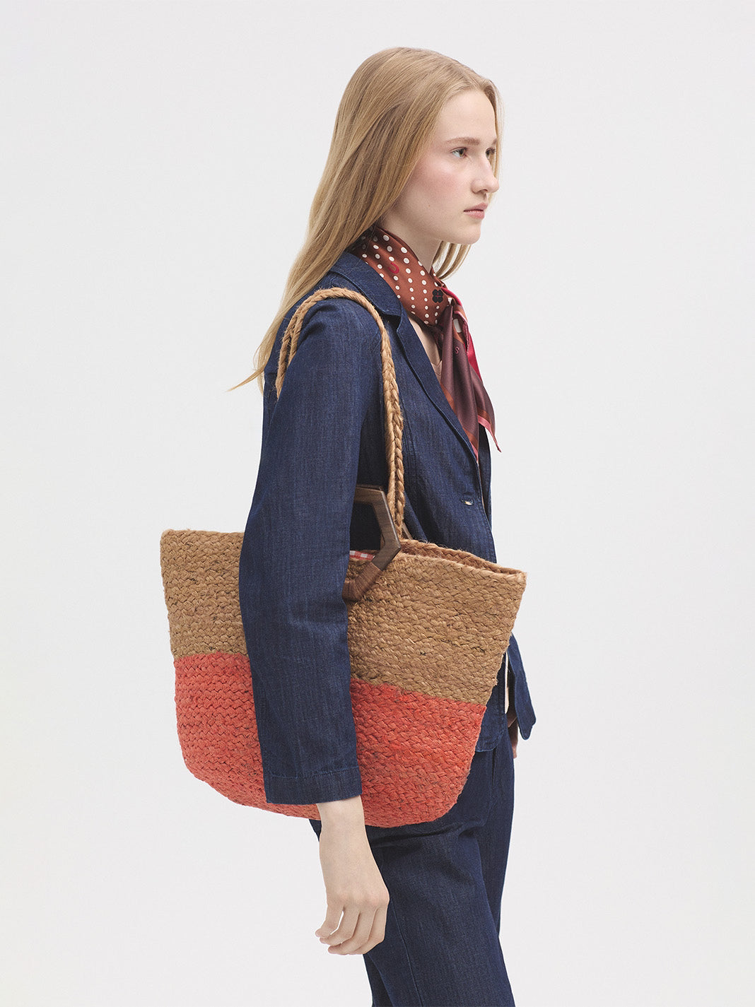 Two tone basket bag orange