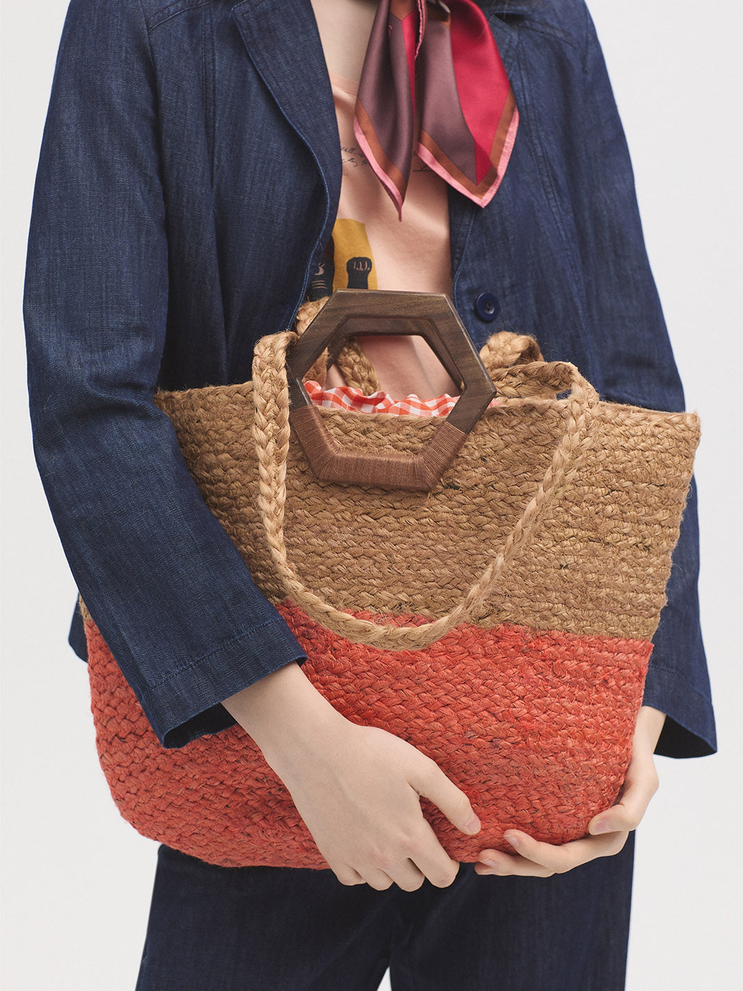 Two tone basket bag orange