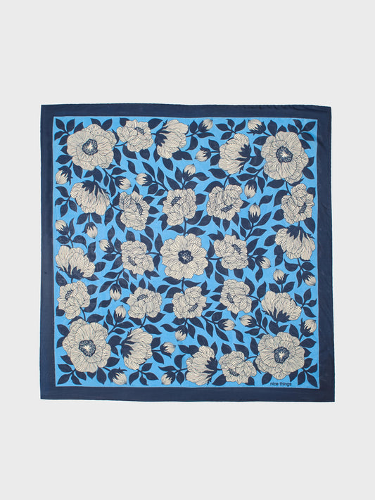 Camelia silk scarf blue