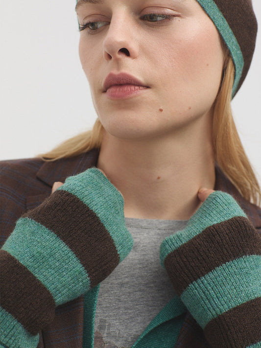 Striped fingerless mittens