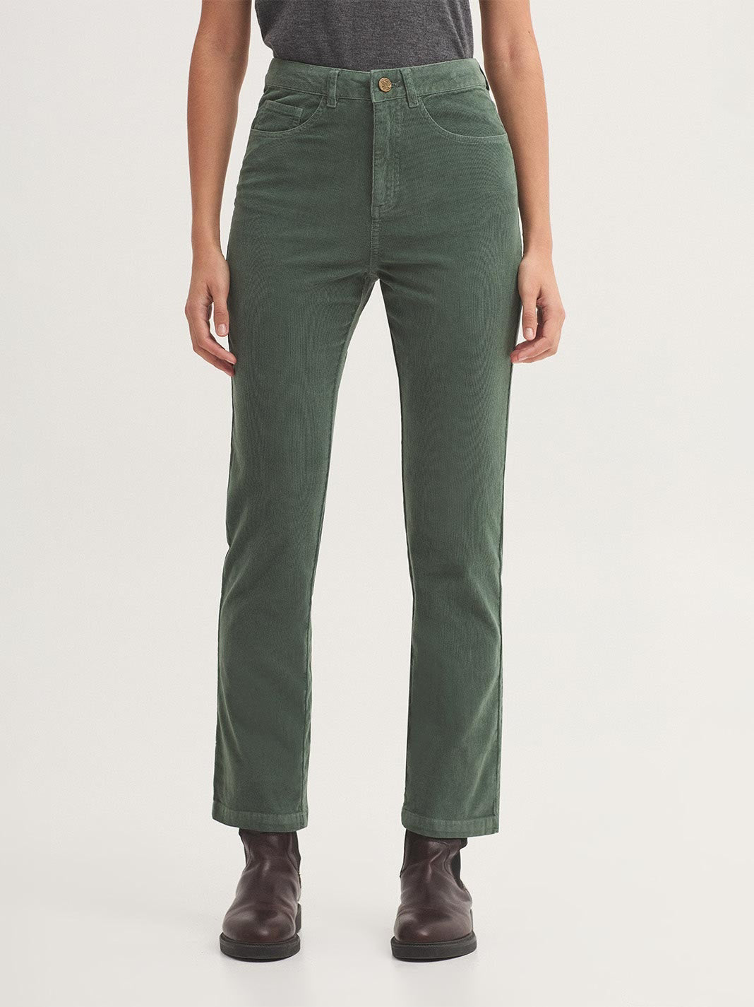 Five-pocket micro corduroy trousers smoke green