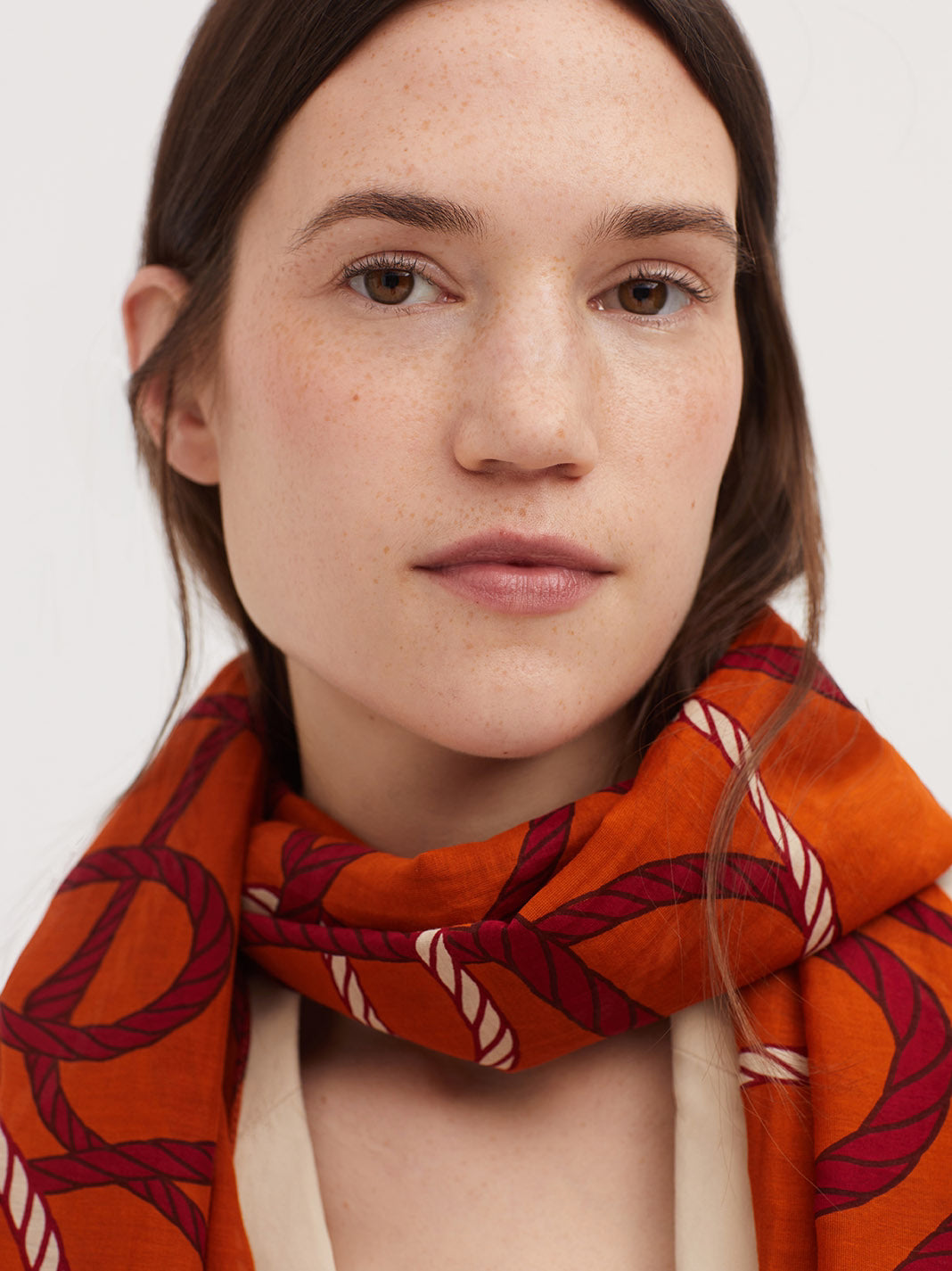 Ropes silk scarf orange