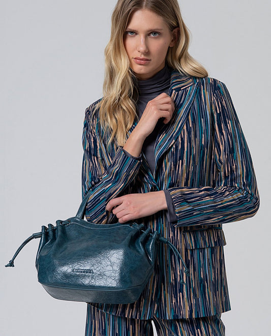 Crackled leather effect bag Steel Blue