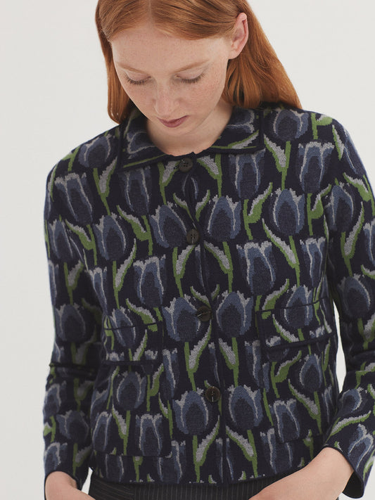 Knit jacquard jacket "tulips"