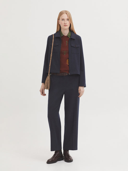 Window Check trousers navy