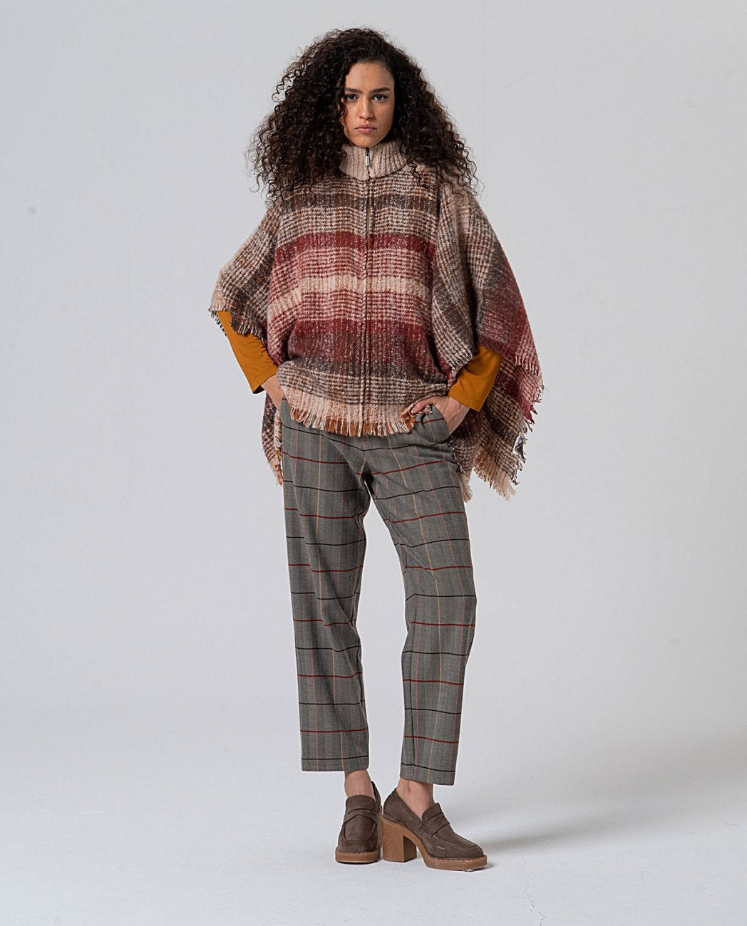 Plaid poncho Brown