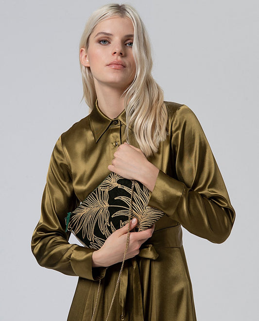 Hand-embroidered clutch Dark Green