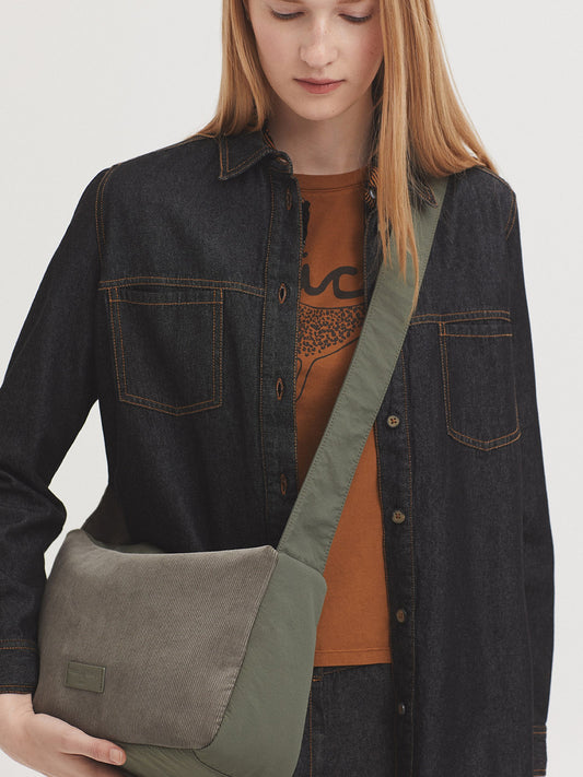 Corduroy and nylon crossbody bag Smoke Green