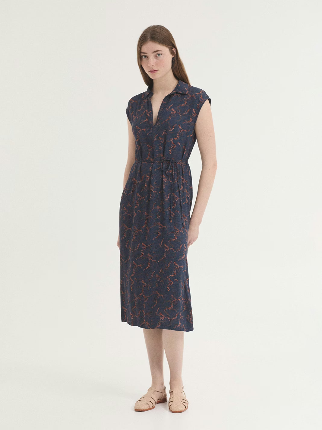 Aegean Sea print midi dress Navy – nicethingsshop