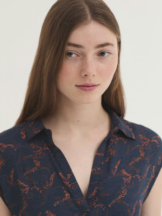 Aegean Sea print midi dress Navy