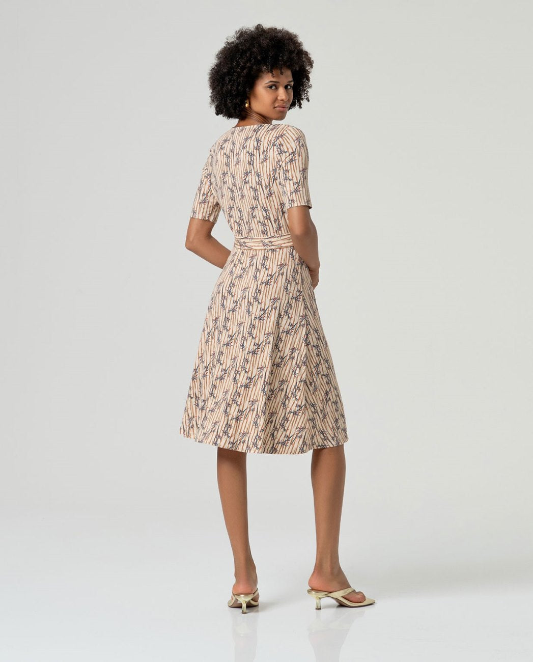 Printed midi dress Ecru