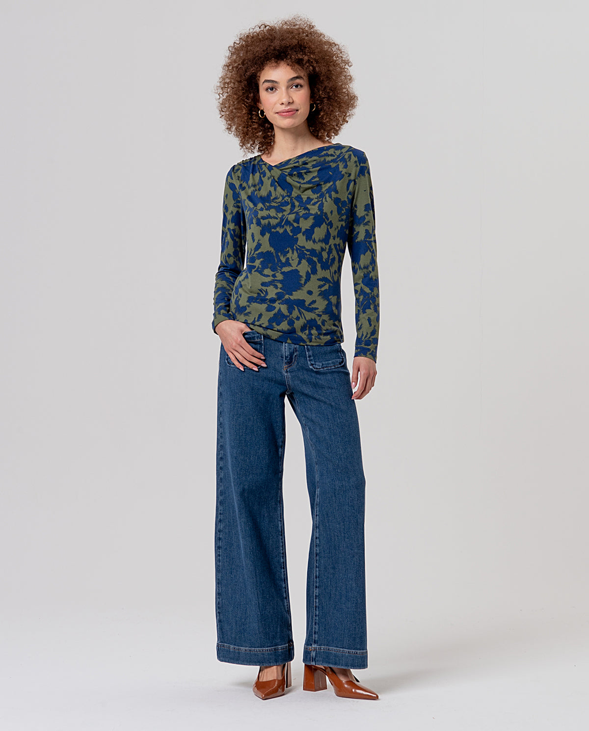 Draped neck t-shirt Blue
