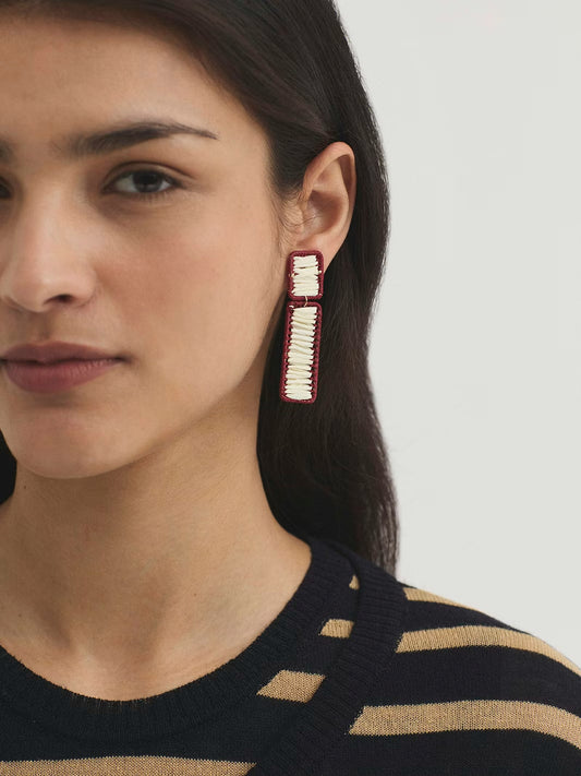 Rectangular raffia earrings Ecru