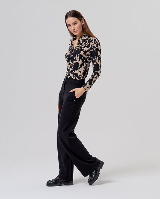 Straight elastic pants Black