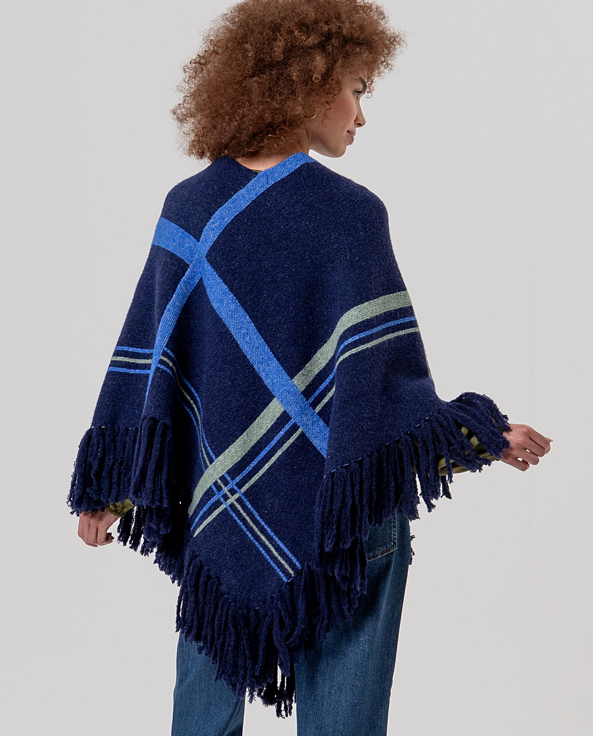 Fringed poncho Navy