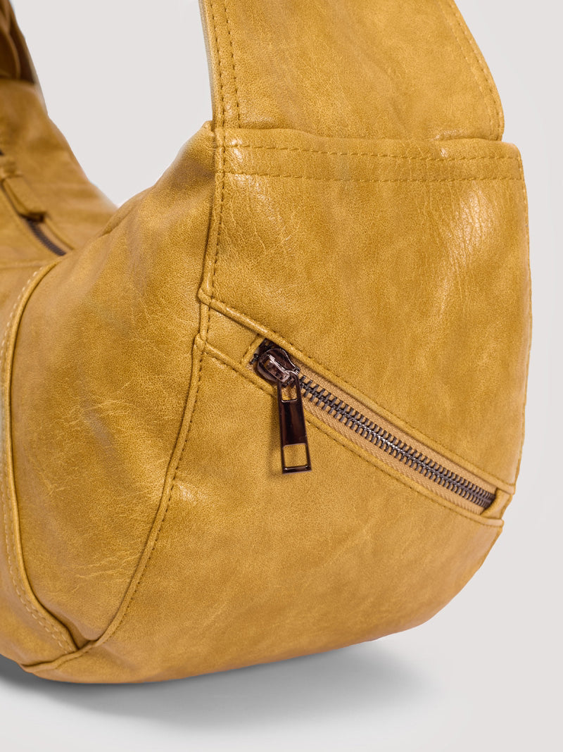 Washed leather effect half moon bag