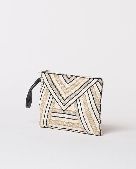 Handbag embroidered ecru