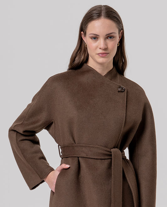 Handmade belted coat Dark Camel