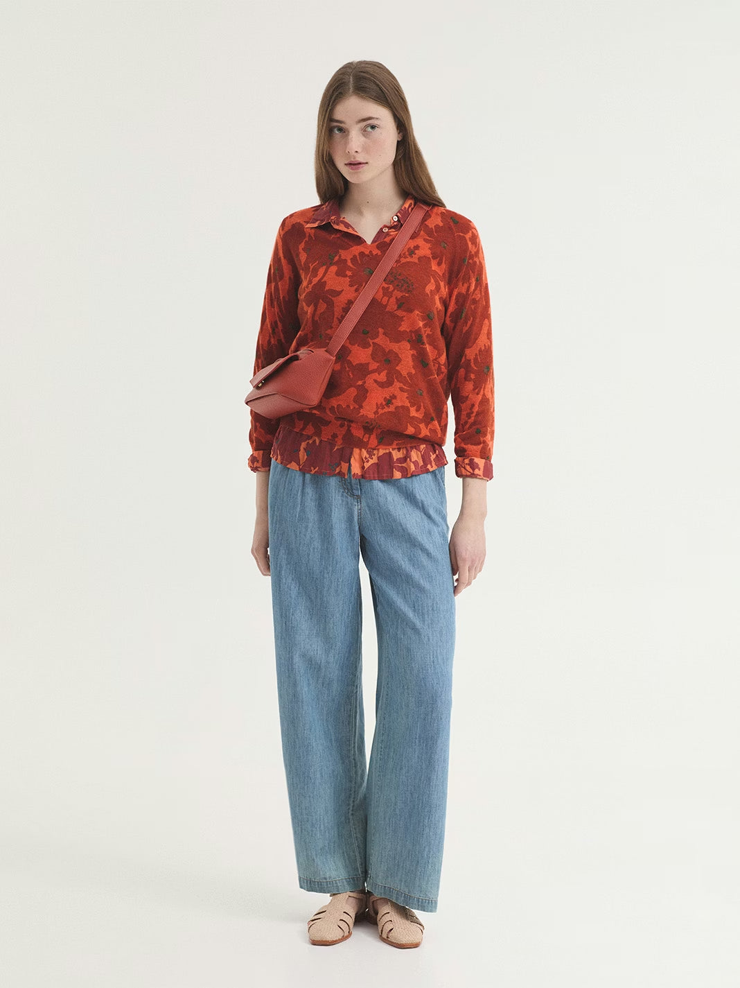 Penelope Flowers print sweater Intense Terracotta