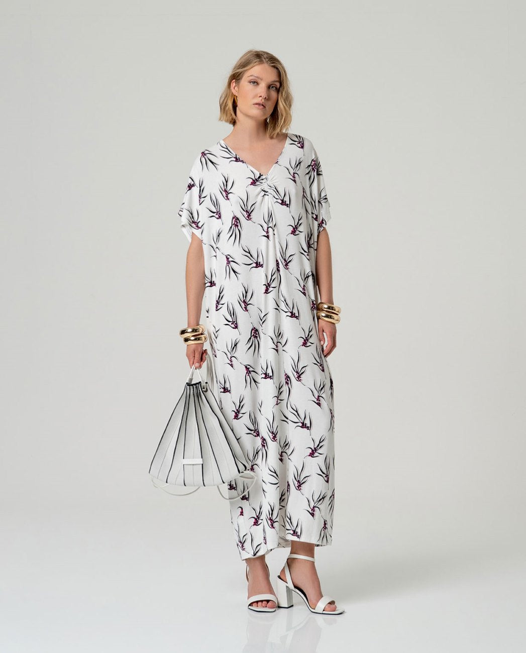 Long printed dress White