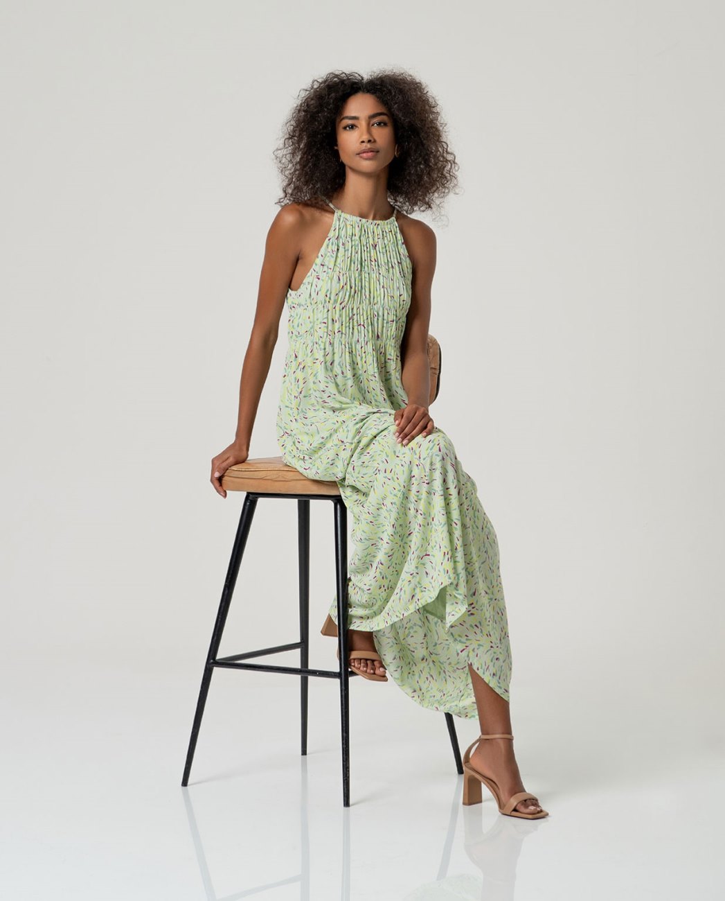 Long printed dress Light Green