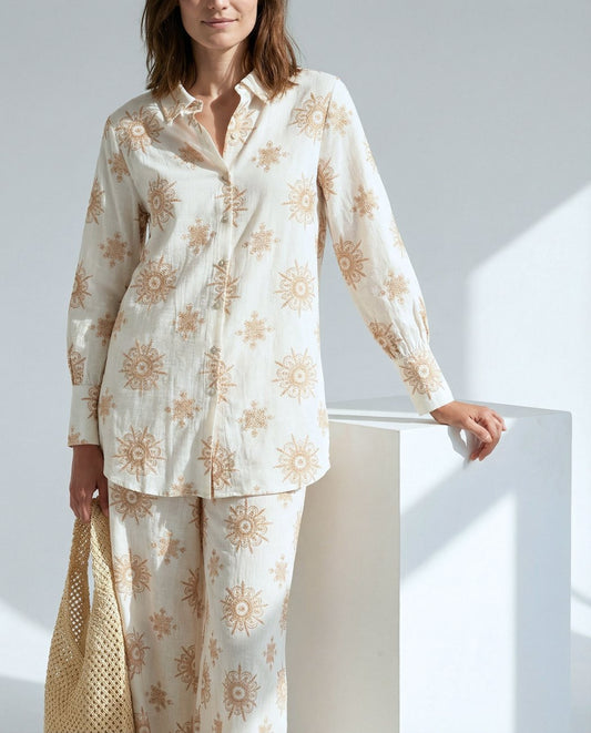 Long shirt sun printed Ecru