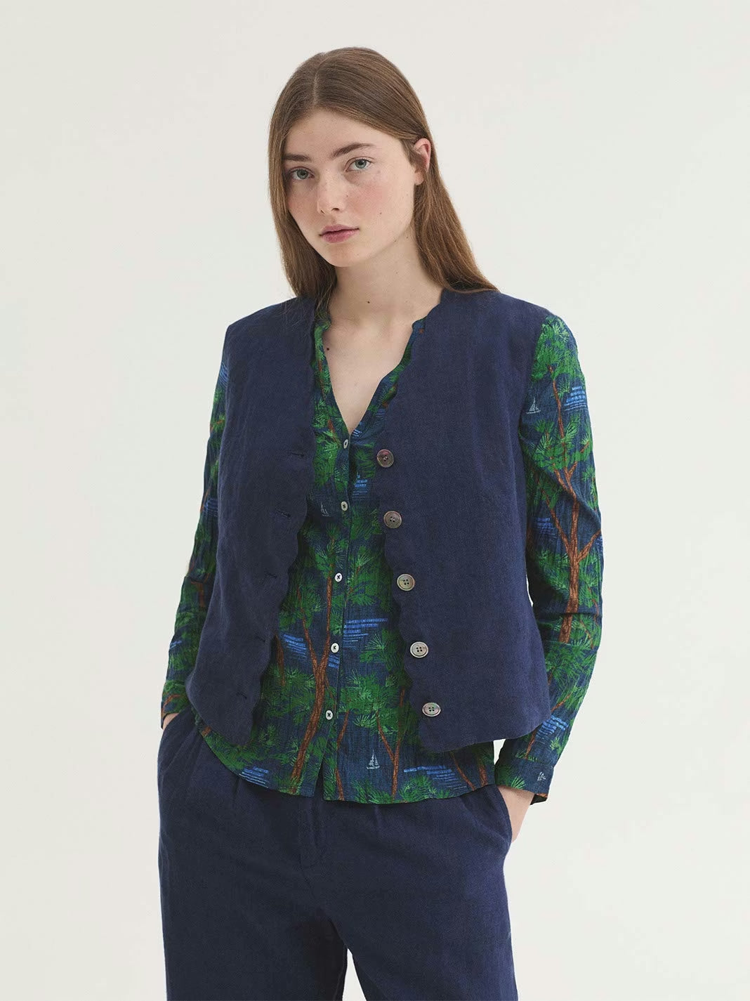 Pine Trees print shirt Blue
