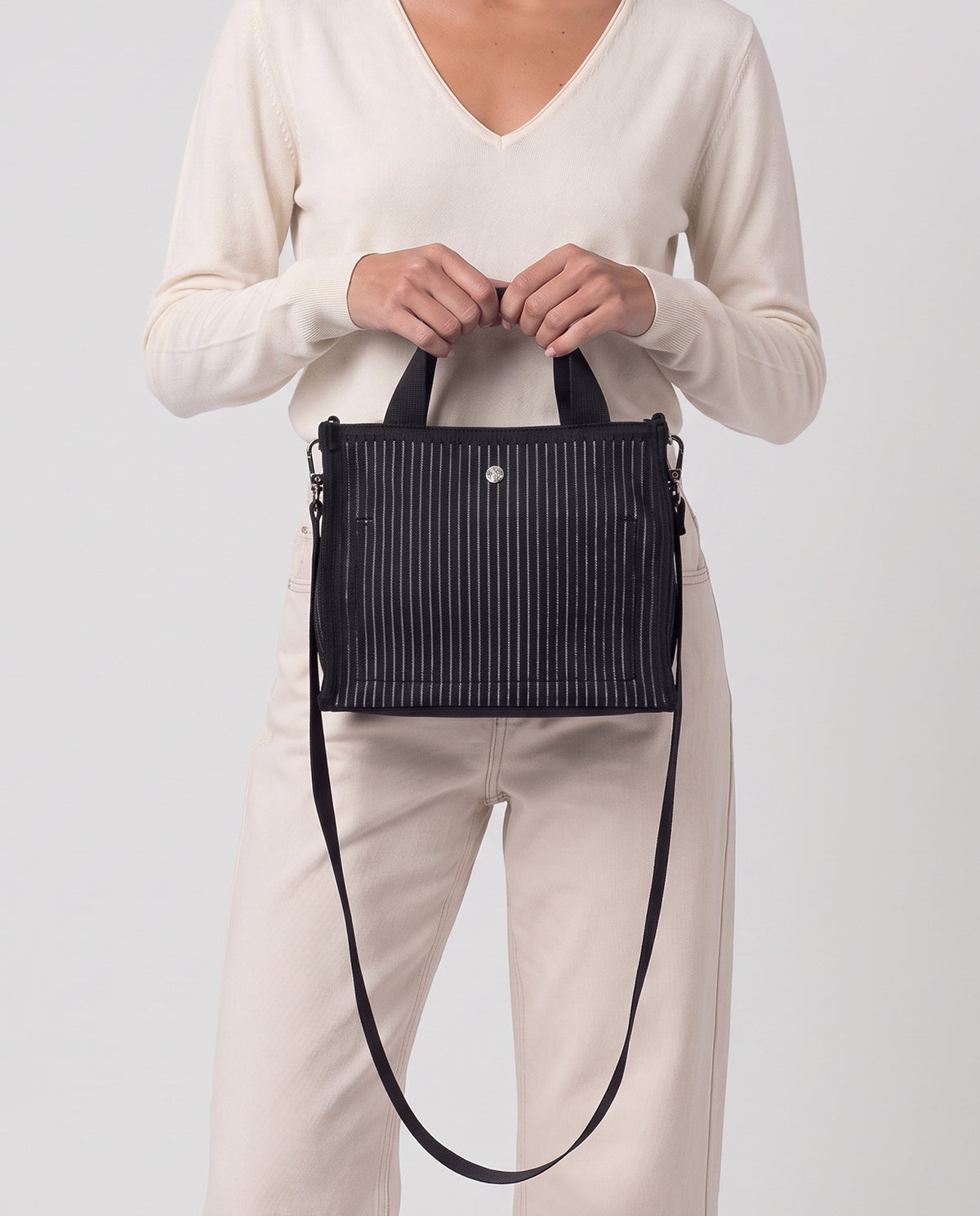 Stripped mini shopper bag Black