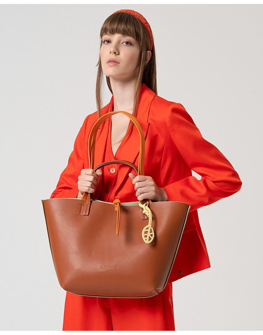 Shopper bag reversible mint/camel