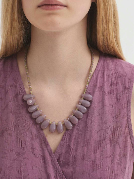 Teardrop beaded necklace Mauve