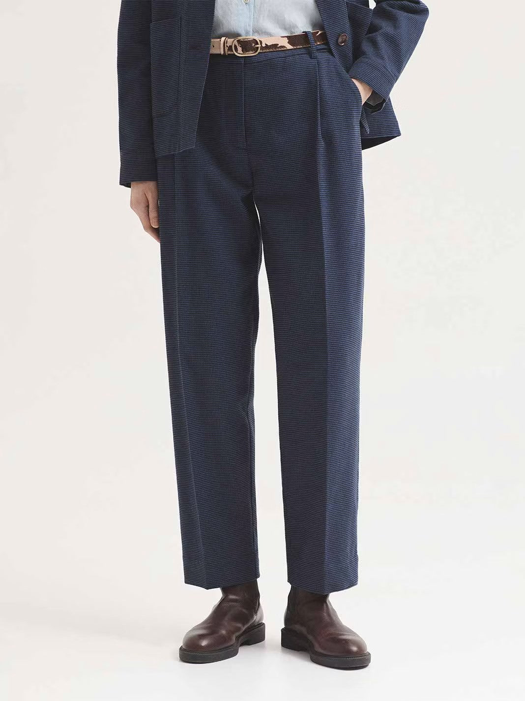 Houndstooth brushed trousers Blue