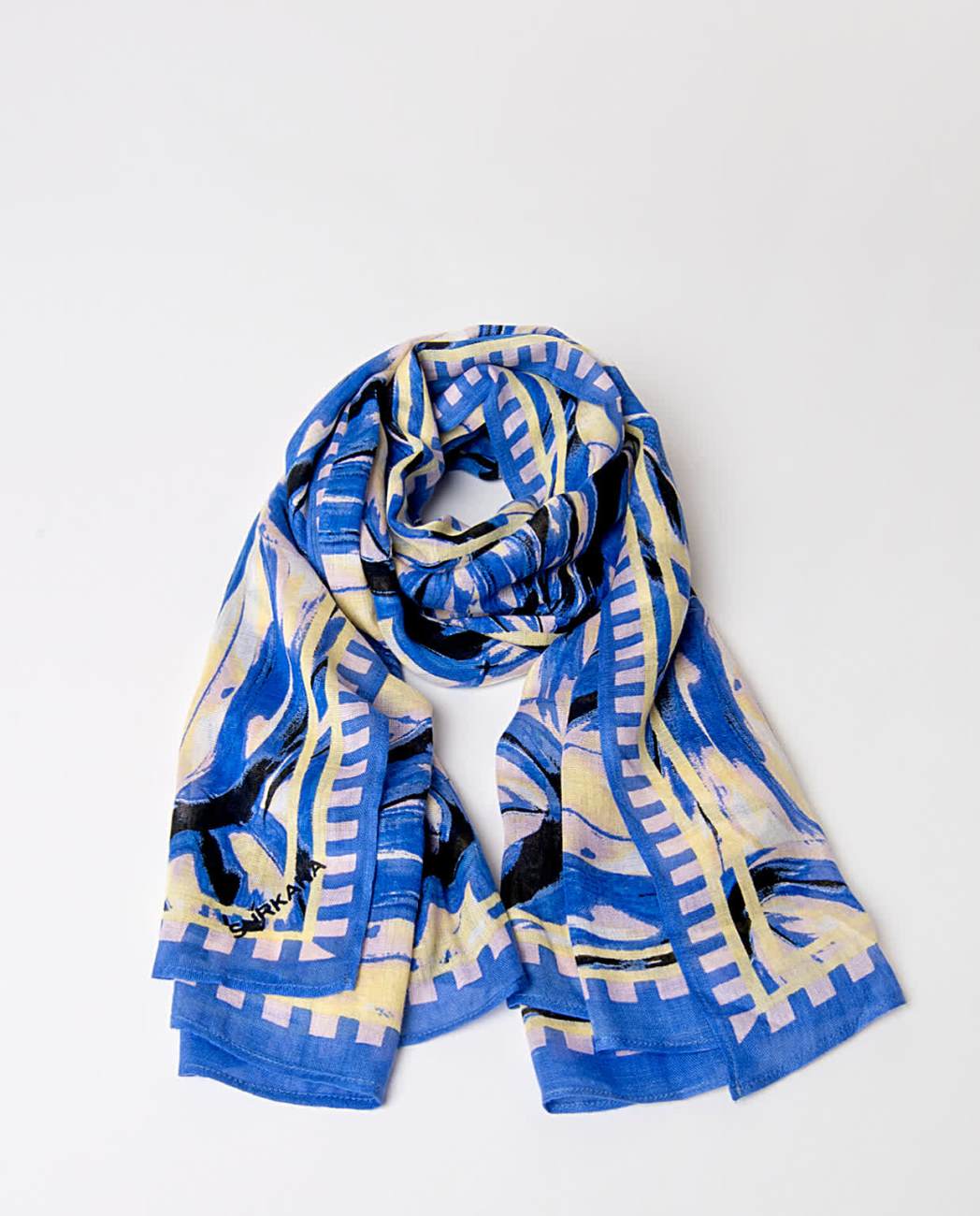 Scarf printed blue waves