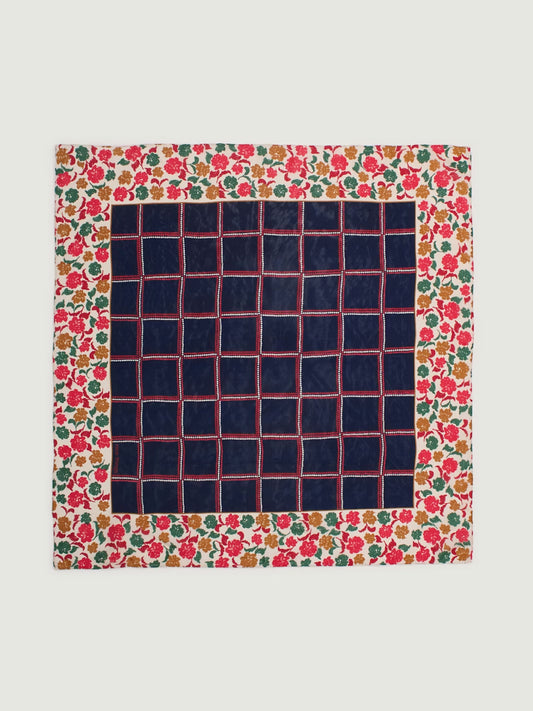 Checks & Flowers scarf Navy
