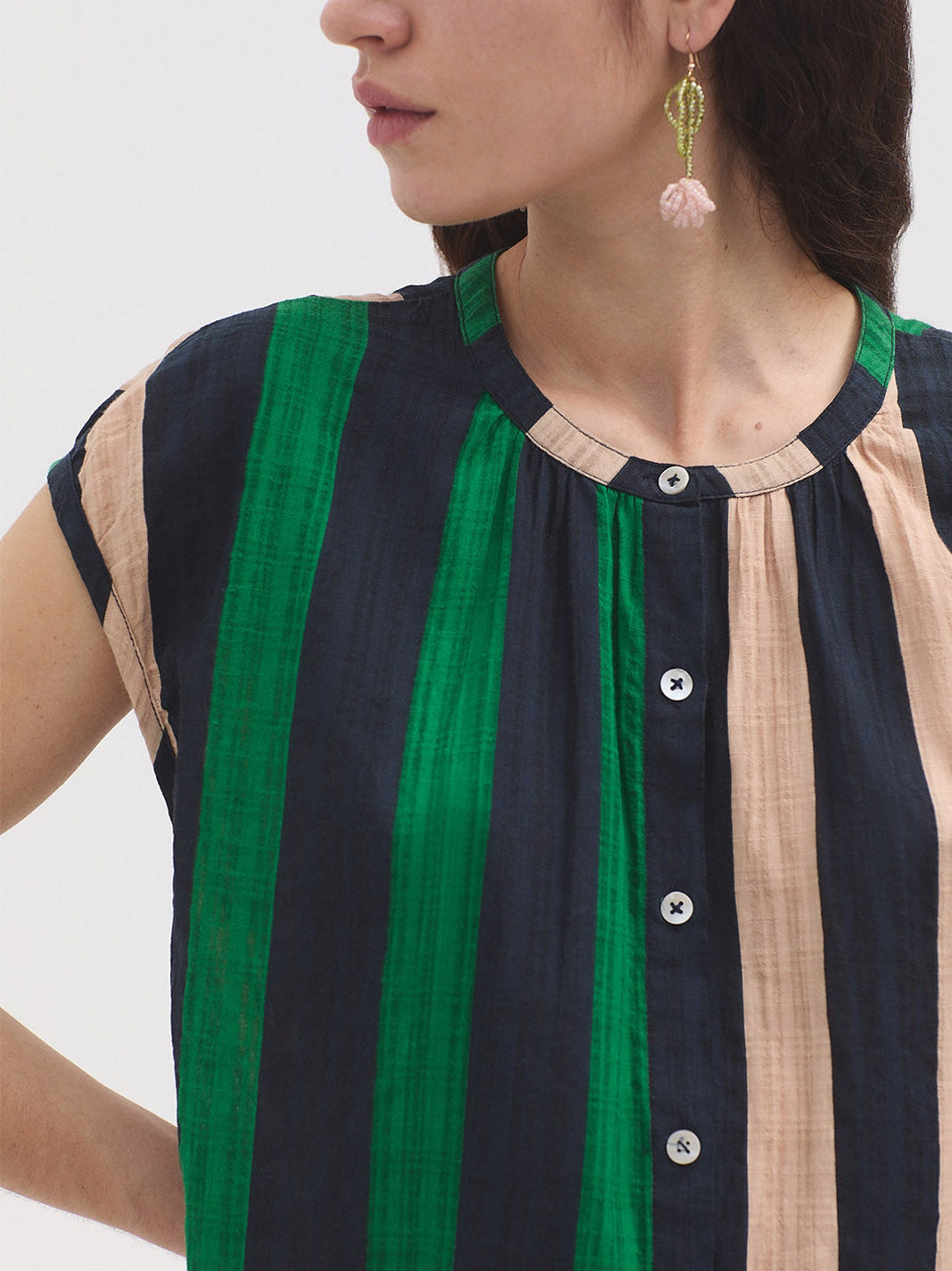 Multistripe Mandarin shirt
